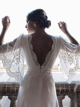 Boho Half-Sleeve Lace Chiffon Beach Wedding Dress